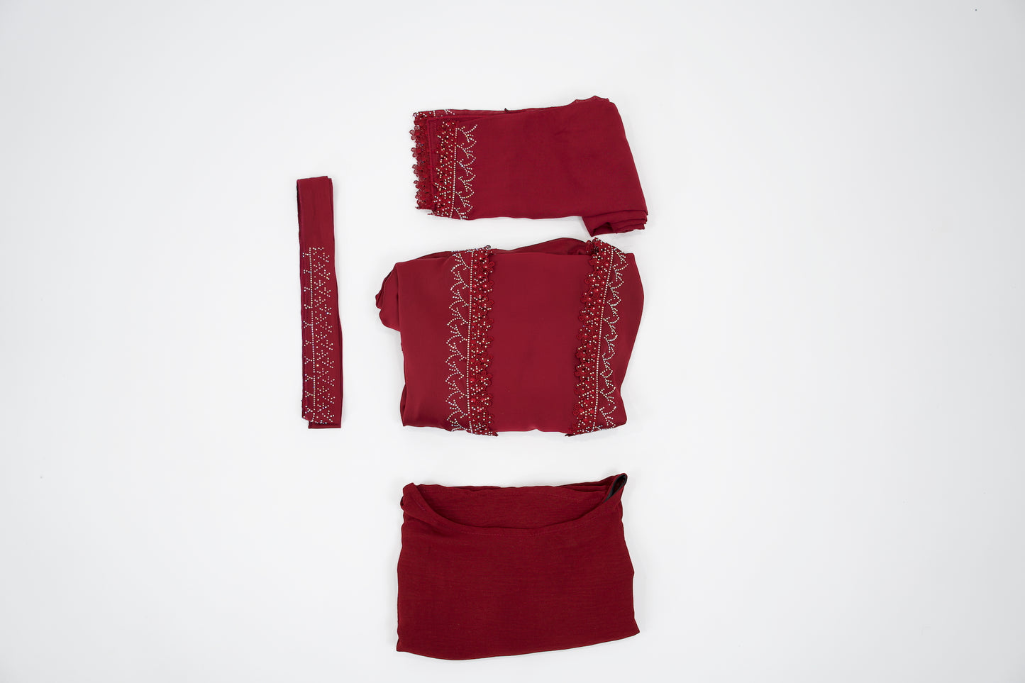 Burgundy Open Abaya & Dress Set - Burgundy