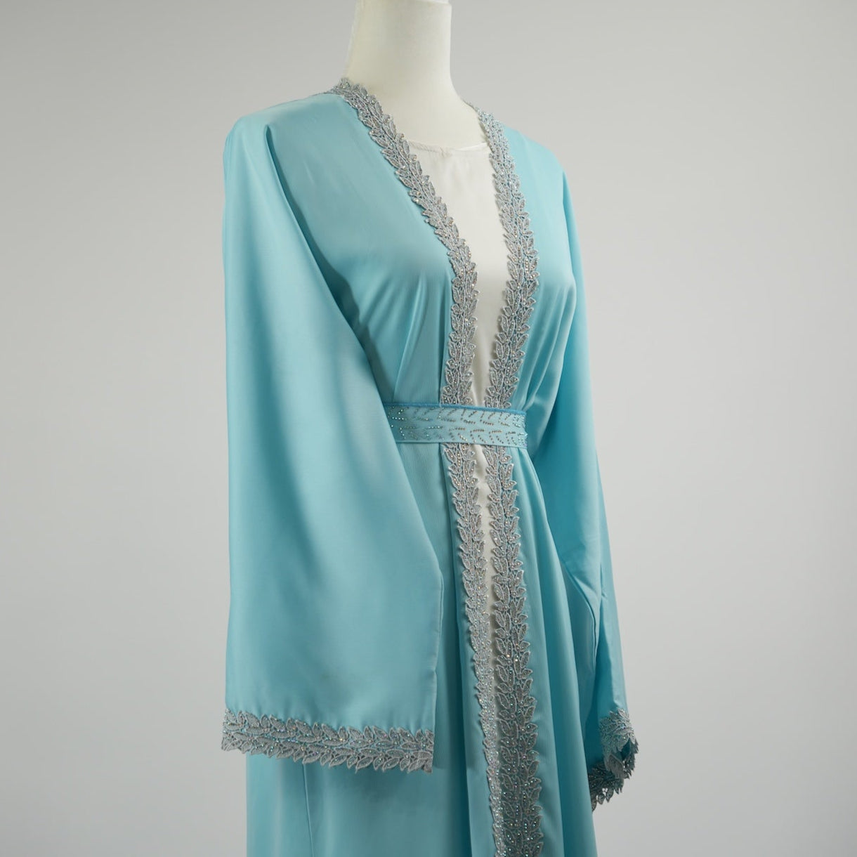 Sky Blue Open Abaya & Dress Set - Sky Blue