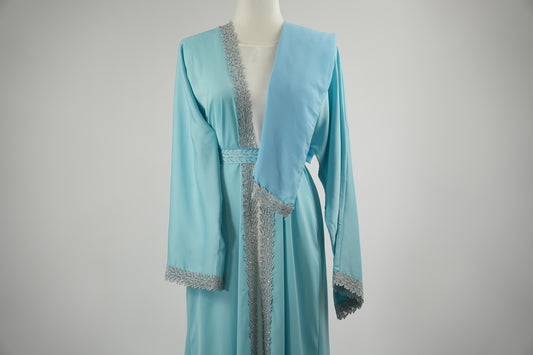 Sky Blue Open Abaya & Dress Set - Sky Blue