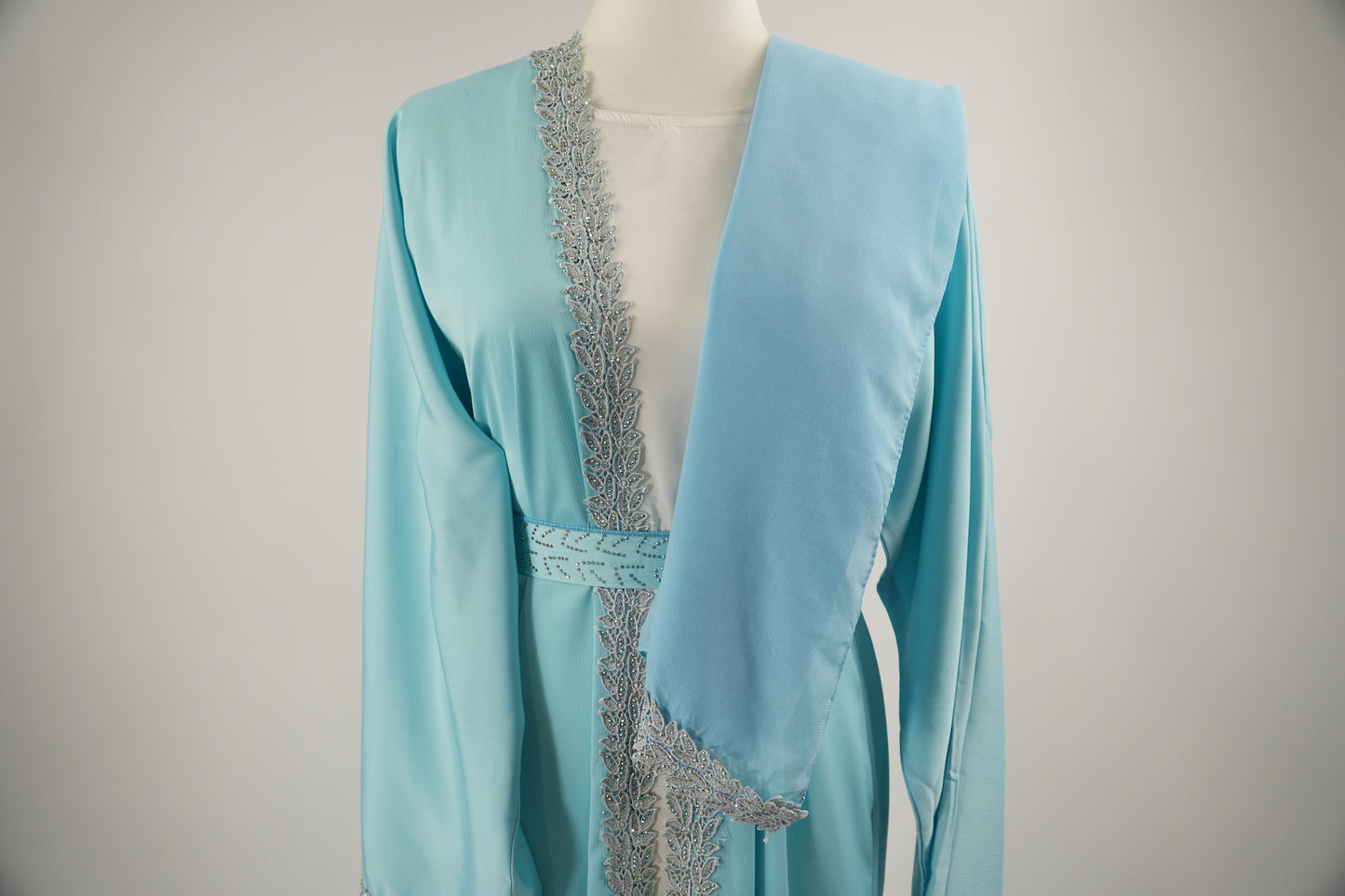 Sky Blue Open Abaya & Dress Set - Sky Blue