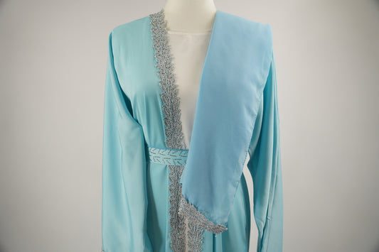 Sky Blue Open Abaya & Dress Set - Sky Blue