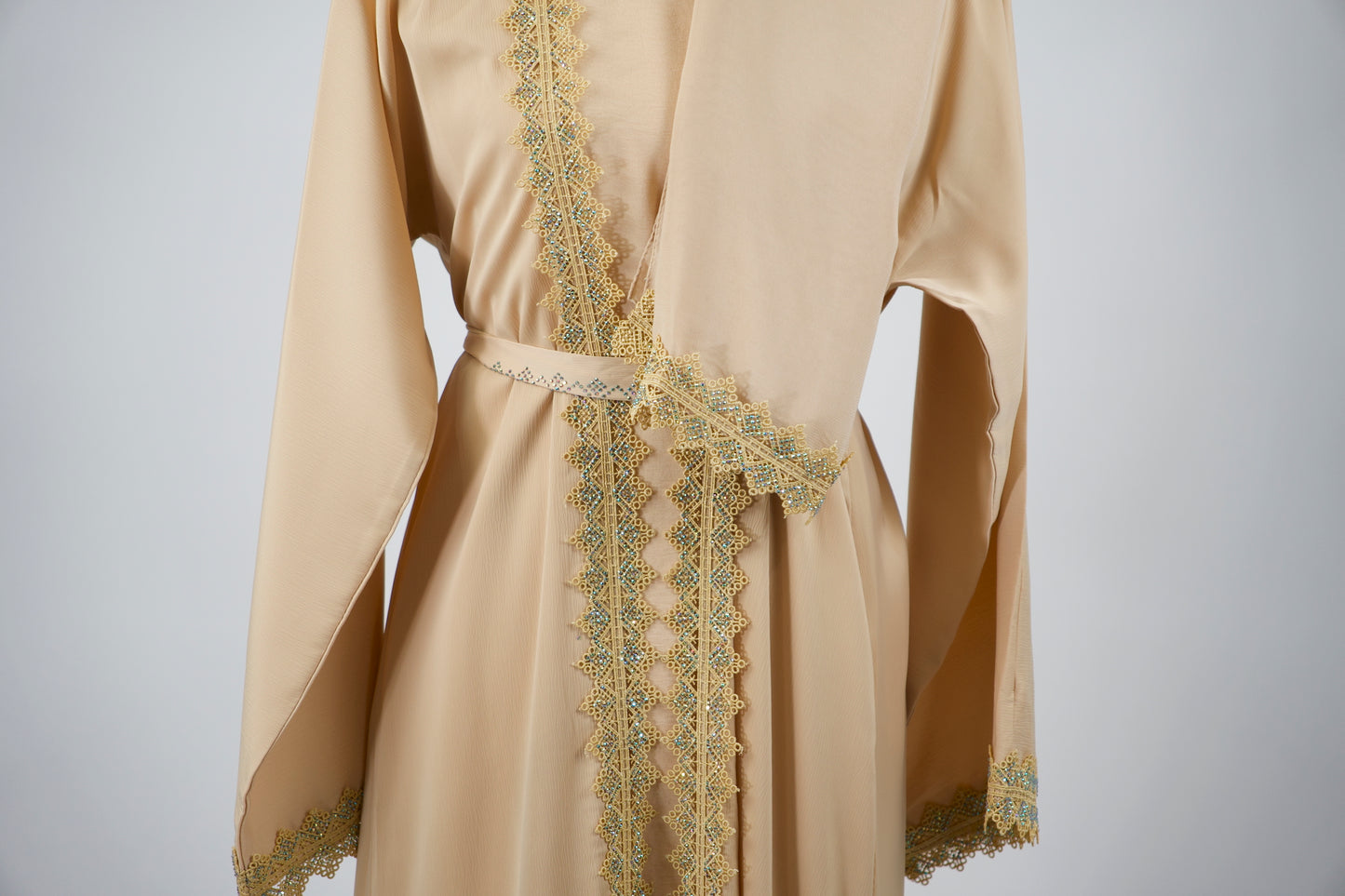 Goldish Sand Open Abaya & Dress Set- Goldish Sand