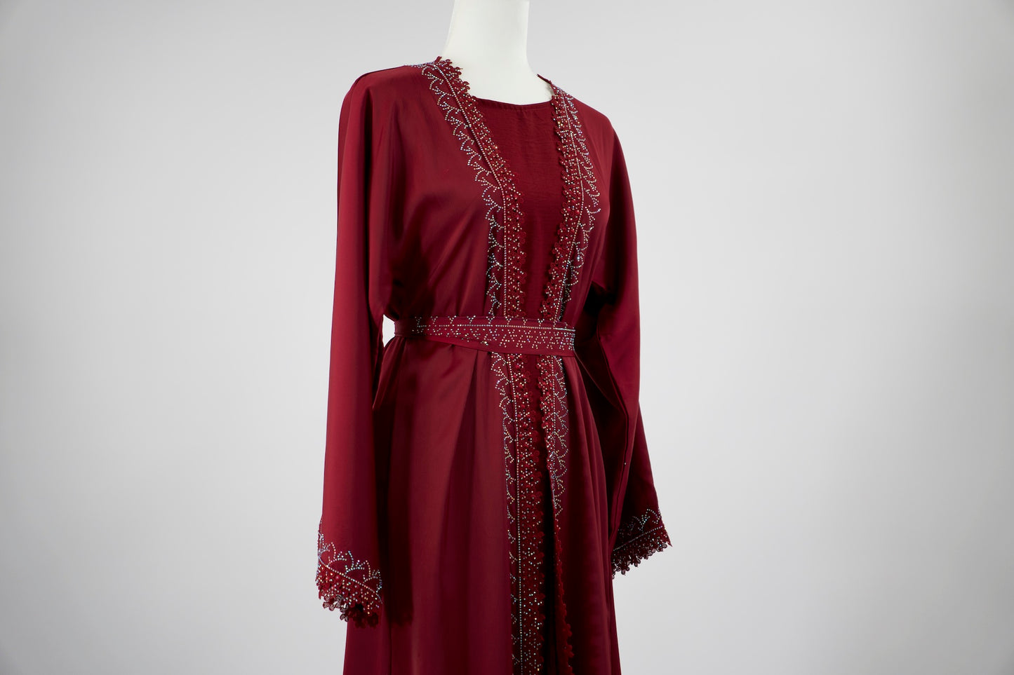 Burgundy Open Abaya & Dress Set - Burgundy