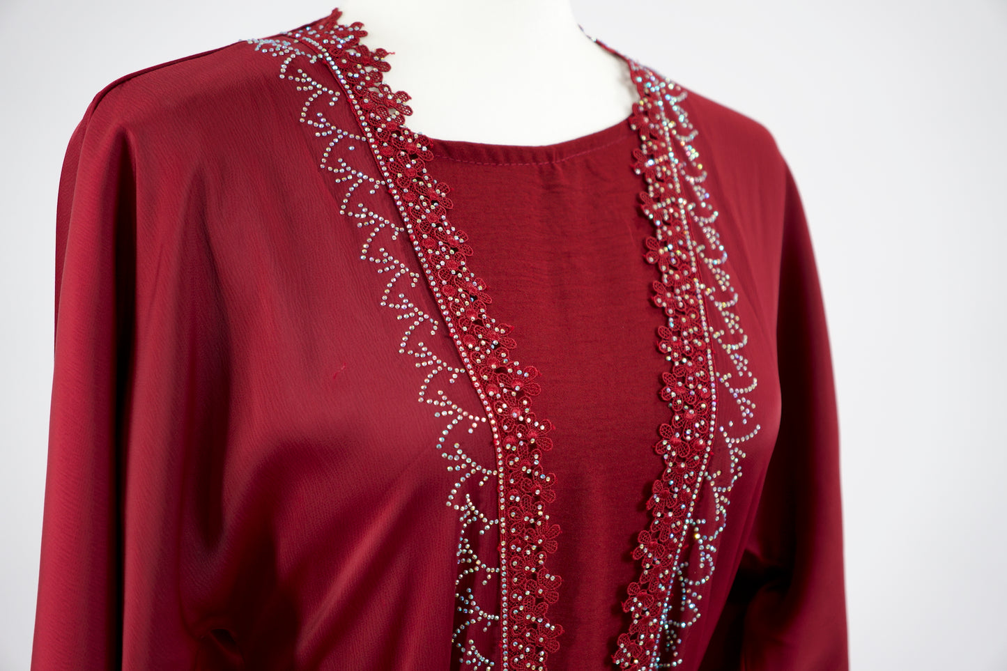 Burgundy Open Abaya & Dress Set - Burgundy