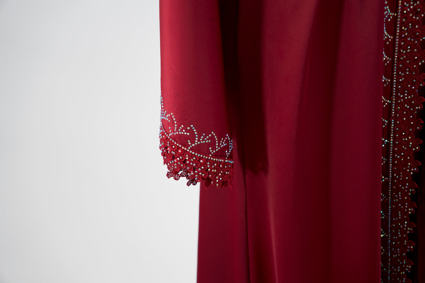 Burgundy Open Abaya & Dress Set - Burgundy